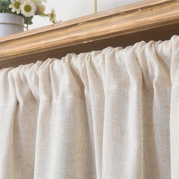Sutuo Home Boho Sheer Curtain Valance Cotton Linen with Bohemian Handmade Tassels, Short French Farmhouse Window Treatment for Kitchen Cafe, Rod Pocket, 1 Panel 59" W x 18" L, Natural-Ruum Studio Home