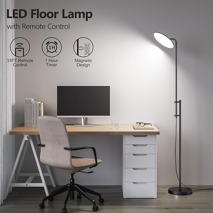 SUNMORY 32W/3000LM Floor Lamps, Super Bright LED Standing Lamp with Remote Control, Adjustable Tall Lamp with 350°Rotating Head, Modern Dimmable Torchiere Corner Lamp for Living Room, Bedroom, Office-Ruum Studio Home