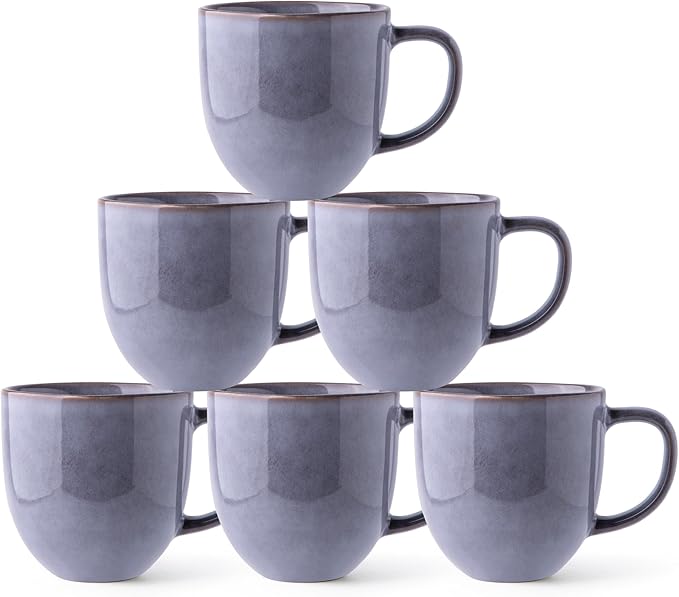AmorArc 12oz Coffee Mugs, Ceramic Coffee Mugs set of 6 for Man, Woman, Dad, Mom, Modern Coffee Mugs with handle for Latte/Cappuccino/Milk/Cocoa. Dishwasher&Microwave Safe, Gray-Reactive Glaze-Ruum Studio Home