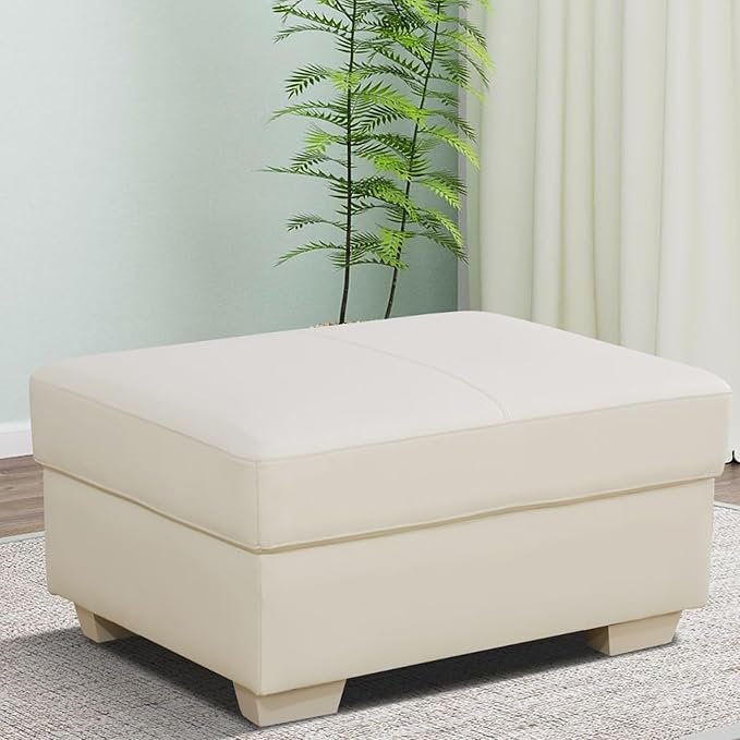 Ottoman Rectangular Storage Ottoman Bench, Genuine Cow Leather Footrest, Coffee Table, Stool Footstool with Hinged Lid for Living Room, Bedroom, Entryway, White, 36.5"x28"x18.5"-Ruum Studio Home