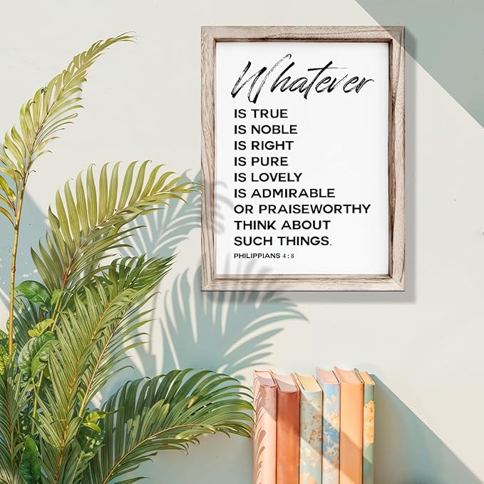 Christian Wooden Framed Signs, Rustic Home Decor, Family Signs, Living Room Decor, Philippians 4:8 Sign, Framed Wall Plaque Sign 15 * 11.5 inches, Finally Brothers and Sisters-Ruum Studio Home