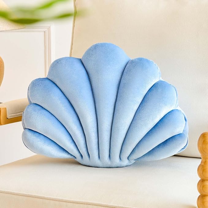 Dusty Blue Seashell Throw Pillows, Shell Shaped Throw Pillows, 18 Inch Soft Velvet Home Decorative Pillow Plush Cushion for Bed Couch Living Sofa Room Decor Accent Throw Pillow-Ruum Studio Home