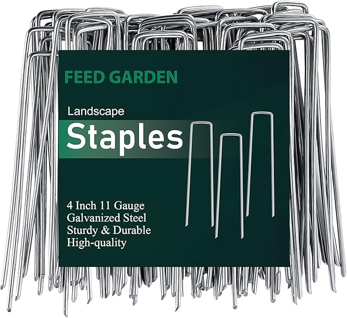 FEED GARDEN 4 Inch 100 Pack Hot-dip Galvanized Landscape Staples 11 Gauge Anti-Rust Garden Stakes Landscaping Fabric SOD Pins Yard Stakes for Weed Barrier Fabric-Ruum Studio Home