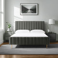 Livinia Queen Size Elton Velvet Platform Bed, Upholstered Bed Frame with Vertical Channel Tufted Headboard Footboard, Strong Wood Slats, No Box Spring Needed, Gray (Queen)-Ruum Studio Home