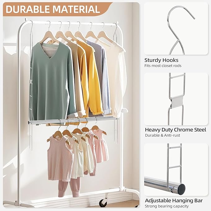STORAGE MANIAC Hanging Closet Rod, Adjustable Width and Height Closet Hanging Organizer, Space-Saving Clothes Hanging Bar, Closet Extender Hanging Rod Double Closet Hanging Rod, 2 Pack Chrome-Ruum Studio Home