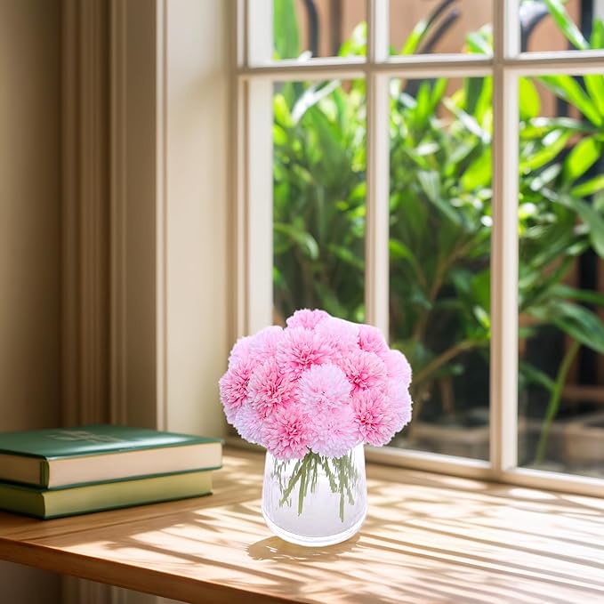 Kimura's Cabin 20Pcs Fake Mums Flowers Artificial Silk Ball Flower Faux Chrysanthemum Wedding Arrangements Bouquets Home Garden Table Centerpieces (Pink Light Pink)-Ruum Studio Home