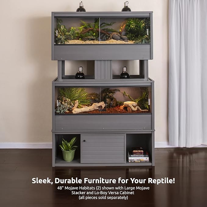 New Age Pet ECOFLEX 48-Inch Mojave Reptile Lounge in Grey- Durable Wood Plastic Composite Habitat with Vented Side Panels, Removable Sliding Glass Doors & Lock, Easy Assembly-Ruum Studio Home