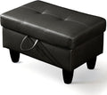 Ottoman Rectangular Storage Ottoman Bench, Faux Leather Footrest, Coffee Table, Stool Footstool with Hinged Lid for Living Room, Bedroom, Entryway, Black, 28.5"x19"x17.5"-Ruum Studio Home