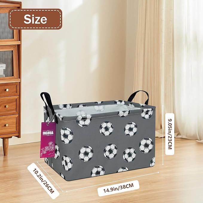 Rectangular Storage Basket Fabric Organizer Bin for Toys,Books,Clothes,Gifts,Pets-Perfect for Home,Office,Nursery,Dorm,Shelf(Rec-grey football )-Ruum Studio Home