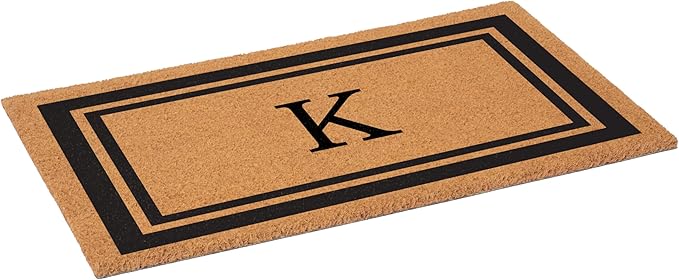 Calloway Mills 152962448 Black Border 24" x 48" Monogram Doormat (Letter K)-Ruum Studio Home