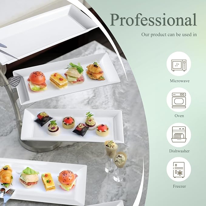 Rectangular Ceramic Serving Platters Set of 4, 14 inch Large Porcelain Serving Plates, White Appetizer Trays, Dishwasher Safe Plates for Steak, Charcuterie, Thanksgiving Turkey, Desserts-Ruum Studio Home