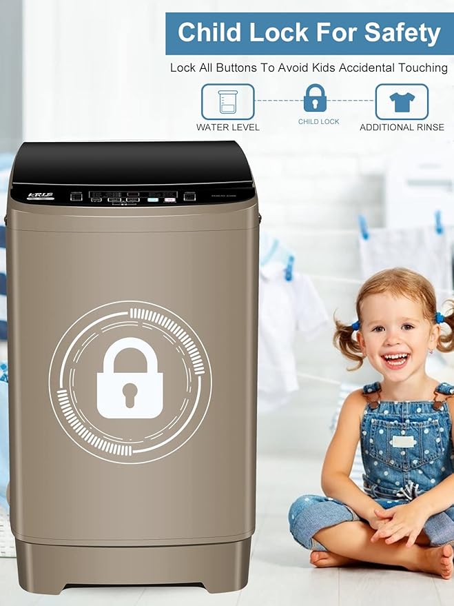 Full-Automatic Washing Machine 17.7 lbs Small Compact Portable 10 Wash Program & 8 Water Level Compact Washer with LED Display Ideal for Apartments, RV, Camping, Gold (KB03-GOLD6)-Ruum Studio Home