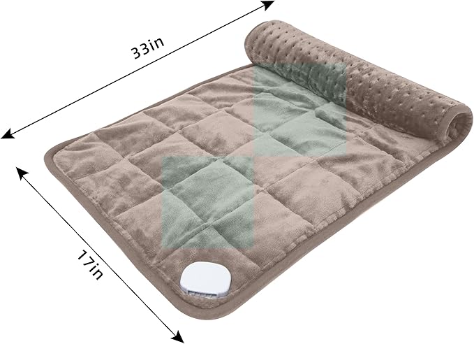 Ruqiji 17''x33'' Weighted Heating Pad, 5.2lbs with 12 Temperature Settings& Countdown Display, Pain Relief for Back/Neck/Shoulders/Abdomen/Legs, Birthday Gifts for Mom Dad Women Men (Light Tan)-Ruum Studio Home