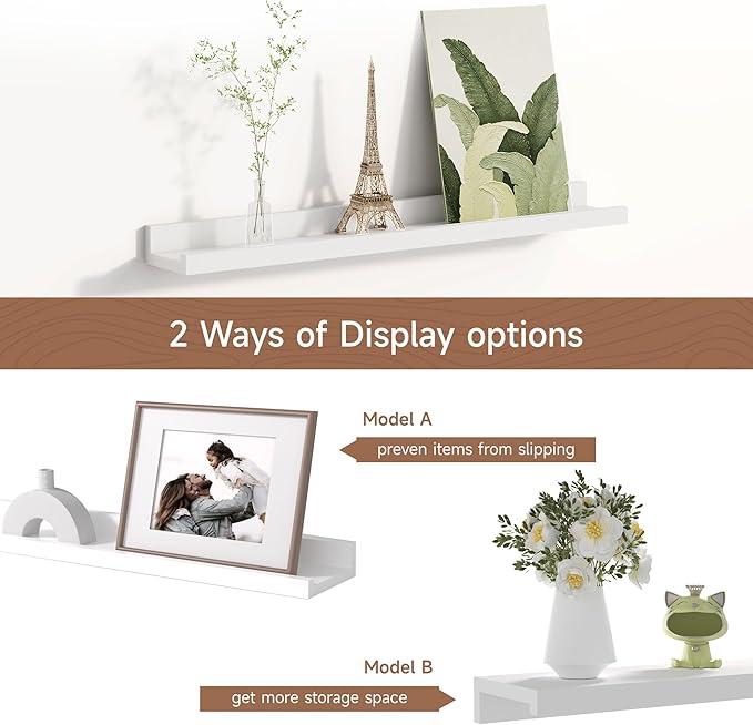 Picture Ledge Shelf for Wall, Floating Shelves Set of 4, 24 Inch Long Nursery Book Shelves for Toys Storage, Kids Bookshelf Wall Mounted for Books Photo Frames, White-Ruum Studio Home