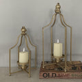 Large Tall Shabby Chic Lanterns Decorative Indoor Outdoor, Outside Gifts Front Porch Patio Vintage Metal Candle Holders, Fireplace Table Floor Farmhouse Rustic Decor Set of 2 (Antique Gold)-Ruum Studio Home