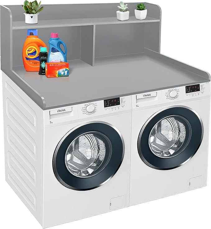 Royxen 2-Tier Washer Dryer Countertop,19.5"H Wood Washer and Dryer Topper with Storage Shelf,Laundry Countertop Over Washer Machine, Universal Fit for Laundry Room Organization (Grey,54"W X 27.5"D)-Ruum Studio Home