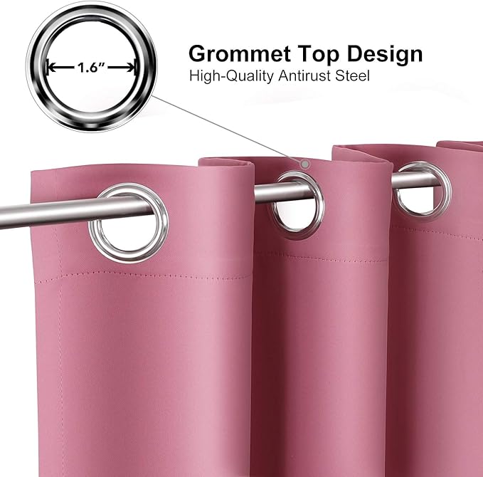 ChrisDowa Blackout Curtains 72 inches Long for Bedroom - 2 Panels Set Grommet Thermal Insulated Room Darkening Curtains for Living Room (Pink, 42 x 72 Inch)-Ruum Studio Home