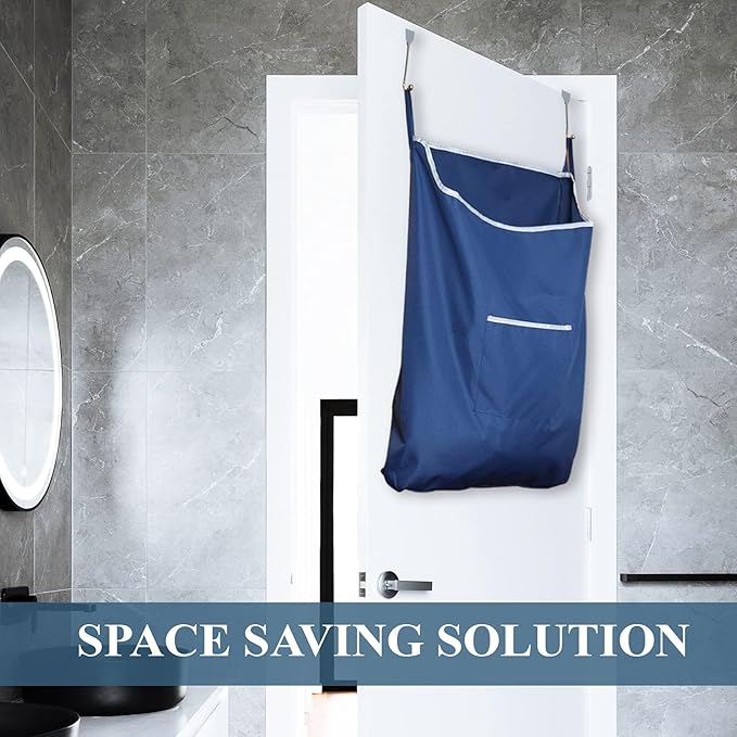 Fine Living Co. Large Hanging Laundry Hamper with Over Door Hooks & Adhesive, Durable Space Saving Laundry Bag with Zipper and Wide Open Top, Hanging Dorm Laundry Hamper (Navy Blue-XL)-Ruum Studio Home