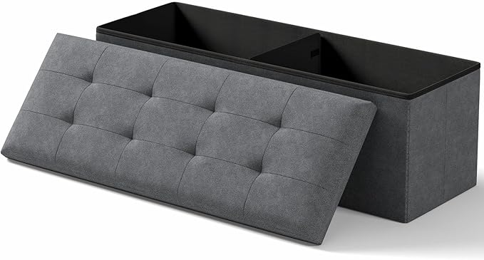 Storage Ottoman Bench, Folding Ottoman Foot Rest, 15 x 43 x 15 Inches, End of Bed Bench, Storage Chest, for Living Room, Bedroom, Hallway, Entryway, Holds up to 700 lb,Dark Gray-Ruum Studio Home