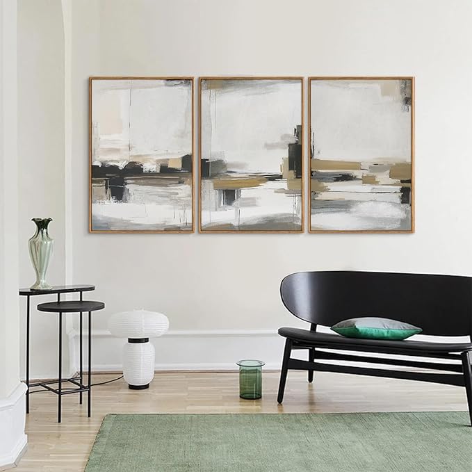 SIGNINART Beige Abstract Framed Canvas Wall Art Set, Black and White Textured Art Prints, Paint Strokes Minimalist Shapes Wall Decor, Neutral Modern Art Paintings for Living Room, Bedroom, Office 16"x24"x3-Ruum Studio Home