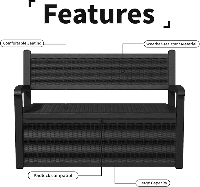 DRATO 75 Gallon Storage Bench Deck Box Outdoor Indoor,Lockable Durable All-Weather Seating with Hidden Storage,Deck Storage for Garden, Pool, Patio,Black-Ruum Studio Home