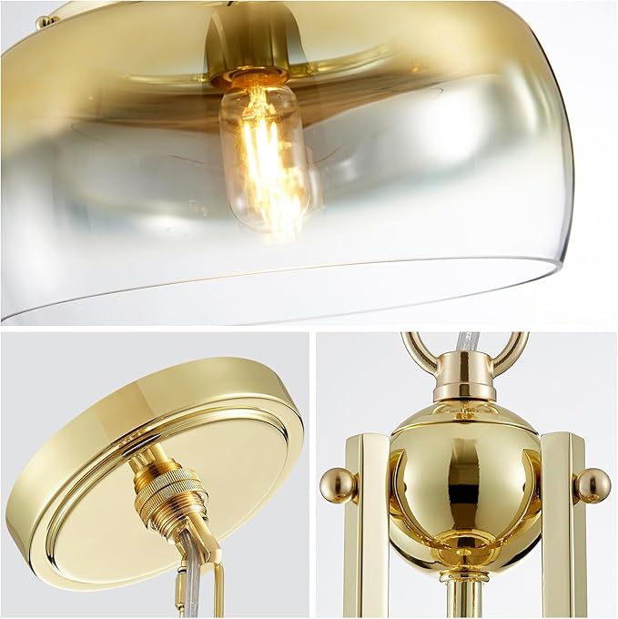 WUZUPS Gold Chandelier Rustic Farmhouse Industrial Round Ceiling Pendant LED Light Fixture with Gradient Glass Shade for Dining Room Kitchen Island Foyer Entryway, H 17" W 13.4", E26 Base-Ruum Studio Home