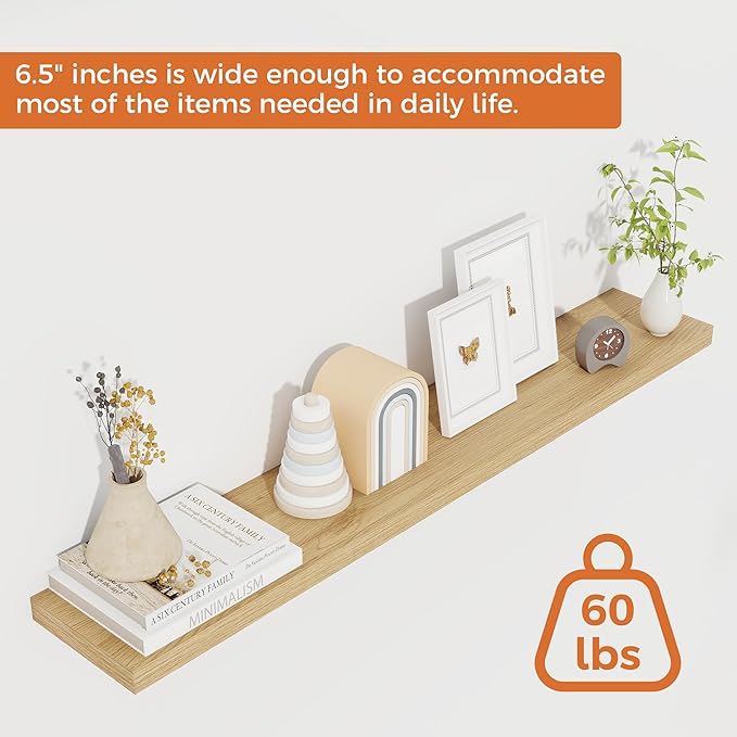 Fun Memories Floating Shelves for Wall, 40" Rustic Wood Deep Wall Mounted Shelves with Invisible Brackets for Decor & Storage, Floating Shelf for Living Room, Bathroom (Oak, Set of 2)-Ruum Studio Home