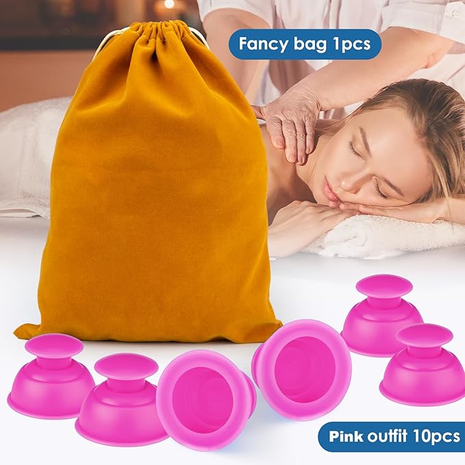 Silicone Cupping Therapy Sets 10pcs,Professional Vacuum Cupping for Myofascial Massage/Joint Pain/Anti Cellulite/Deep Muscle Relief & More(10pcs,Pink)-Ruum Studio Home
