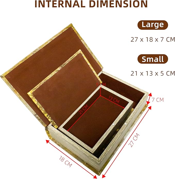 Decorative Book Box Set of 2, Trinket Keepsake Storage Boxes Shaped Storage Box Vintage Style Decorative Book Boxes Antique Books for Decoration Medal Pattern-Ruum Studio Home