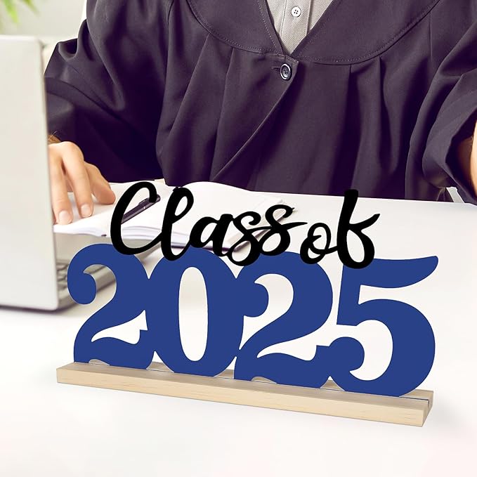 COCHIE Metal Class of 2025 Sign, Graduation Party Decorations for School, Home, Shelf, Mantel, Graduation Gifts for Graduate, Blue and Black Grad Table Top for Parties Decor Supplies (Class of 2025)-Ruum Studio Home