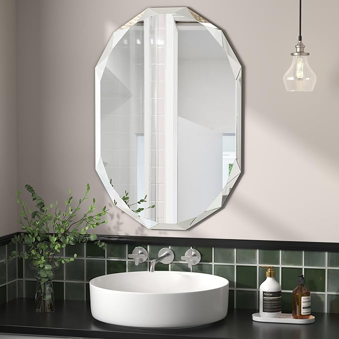 Bathroom Mirrors for Over Sink, Round Frameless Mirrors for Wall, 20x30 Inch Beveled Bathroom Mirror, Bathroom Vanity Circle Mirror for Bedroom Living Room Entryway Home Decor-Ruum Studio Home