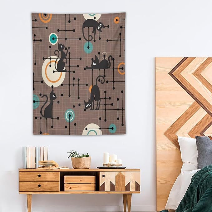 ICMOLYYENLO Boho Medieval Cat Tapestry, Abstract Atomic Starburst Geometric Aesthetic Art Wall Hanging For Bedroom Living Room Dormitory 50x60 Inches-Ruum Studio Home
