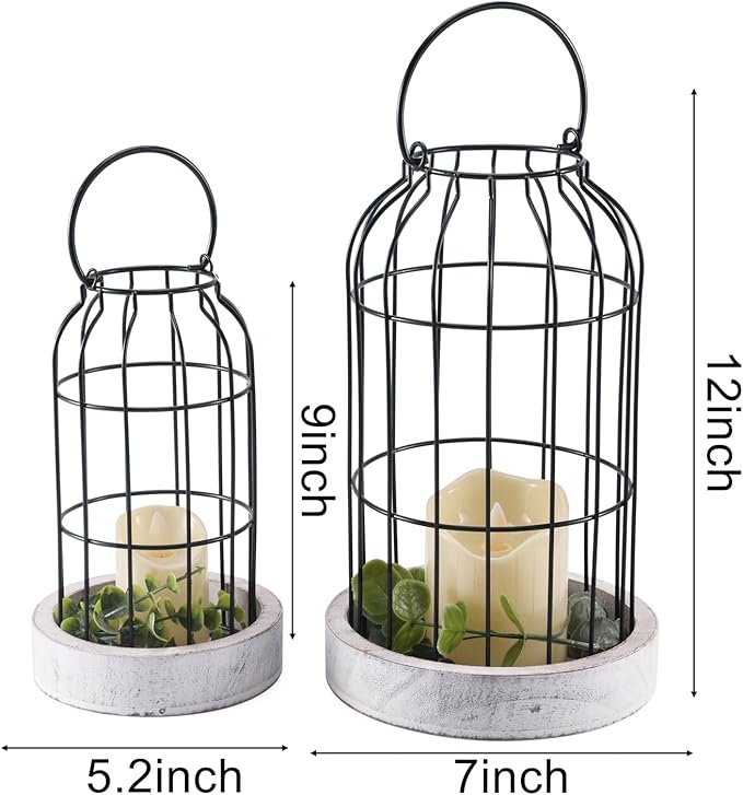 PHOSPHOR Rustic Farmhouse Decor Lantern Set of 2 Modern Farmhouse Decorative Indoor for Kitchen Fireplace Centerpiece Table Dinning Living Room-Ruum Studio Home