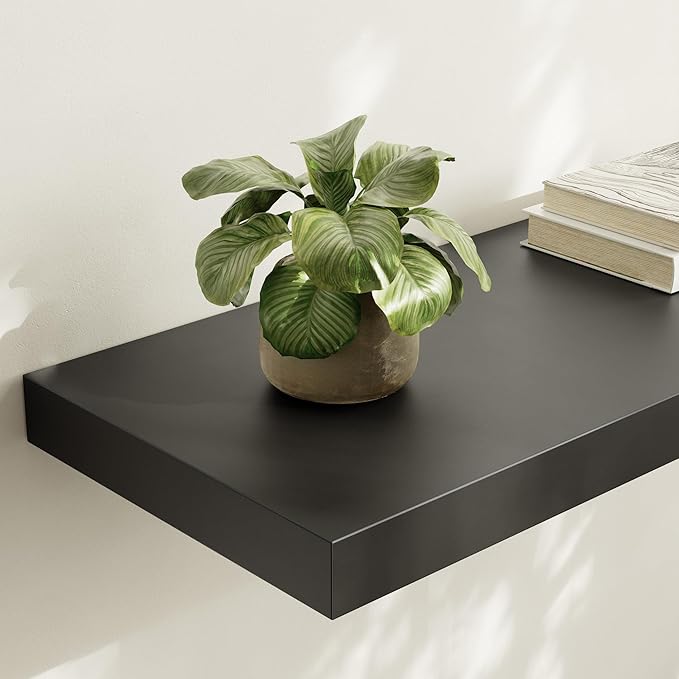 Large Floating Shelves for Wall Set of 2 Wooden Wall Shelves 36 in x 12.75 in x 2 inRoom Decor Long Shelf with Invisible Wall Mount Bracket for Bedroom Kitchen Living Room Black-Ruum Studio Home