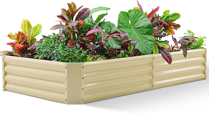 Land Guard 8×4×1ft Galvanized Metal Raised Garden Bed, Metal Planter Kit Box Outdoor for Deep-Rooted Vegetables, Flowers, Green and Herbs (Cream Yellow)…-Ruum Studio Home