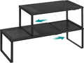 SONGMICS Spice Racks, Set of 2 Expandable Kitchen Countertop Shelves, Small Cupboard Organizers, Metal, Space-Saving Tabletop Shelves, Matte Black UKCS402B01-Ruum Studio Home