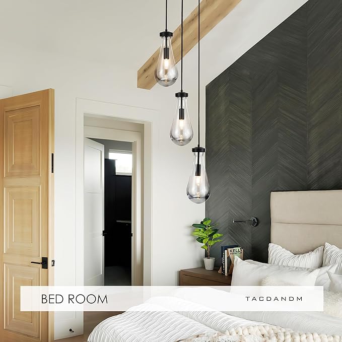 3-Light Raindrop Pendant Light Fixtures, Black Glass Pendant Lighting, Teardrops Modern Hanging Light for Entryway Foyer Kitchen Island Dining Living Room Hallway-Ruum Studio Home