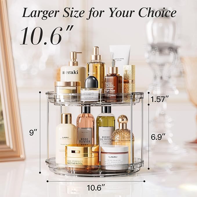 LAMU 2 Pack 2 Tier Lazy Susan Turntable Organizer 10.6'' Rotating Spice Rack Organization for Cabinet, Kitchen, Pantry, Countertop, Bathroom, Vanity, Medicine Cabinet Organizer, Grey-Ruum Studio Home