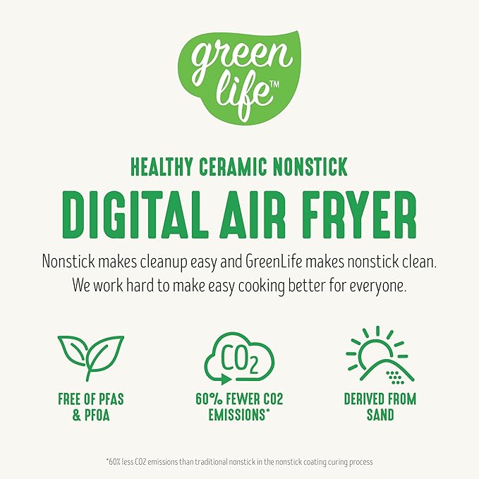 GreenLife Compact Electric Air Fryer Oven, 5.3 QT, PFAS-Free Ceramic Nonstick Drawer, 8 One Touch Digital Display, Easy View Window, Auto Shut-Off Timer, Dishwasher Safe Parts, 1500 Watts, Graphite-Ruum Studio Home