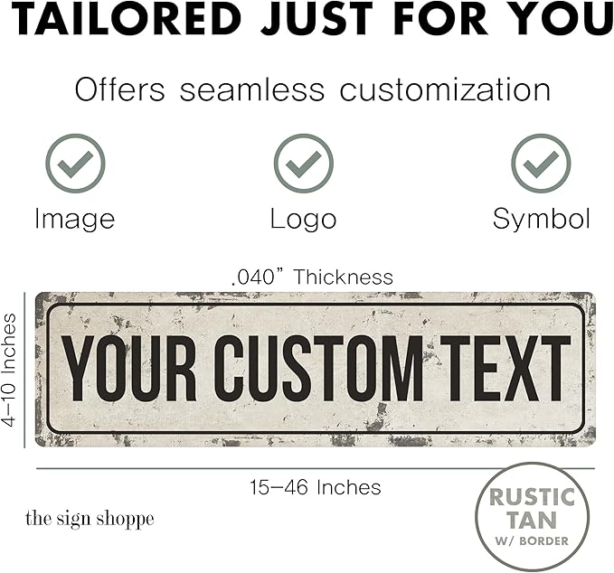 Rustic Custom Metal Sign - Custom Sign for Indoor or Outdoor Use (Rustic Tan Border)-Ruum Studio Home