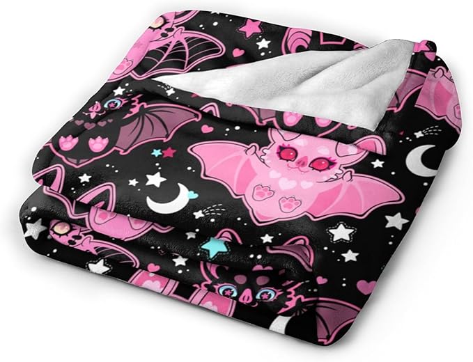Pink Bat Throw Blanket Soft Fleece Blanket Men Women Gift for Kids Boys Girls for Party Couch Sofa Bed Deco Blankets 60"x50"-Ruum Studio Home
