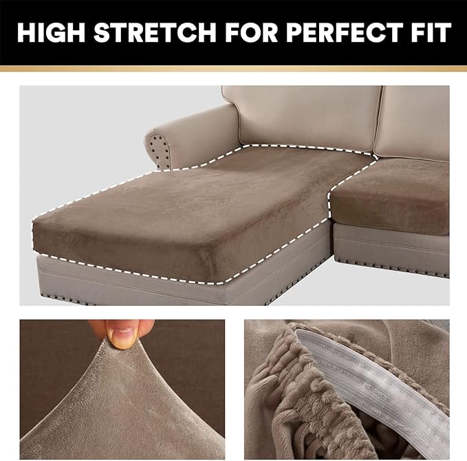 PrinceDeco Sectional Couch Covers 3 Pieces Velvet Sofa Covers L Shape Soft Couch Covers for Sectional Sofa Corner Sofa Cover Couch Cover for Dogs Washable (2 Seater + 1 Chaise,Taupe)-Ruum Studio Home