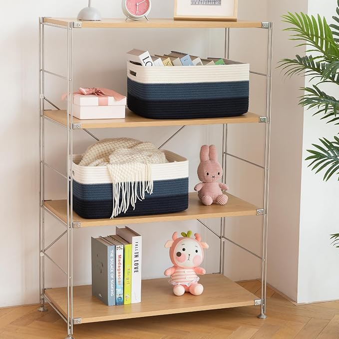 Large Storage Basket for Organizing, Woven Rope Basket for Shelves, Closet Organizer Bins for Clothes, Blanket, Toys, Baby Nursery Storage, 17.7" x 13" x 7.87", 2 Packs Gradient Blue-Ruum Studio Home