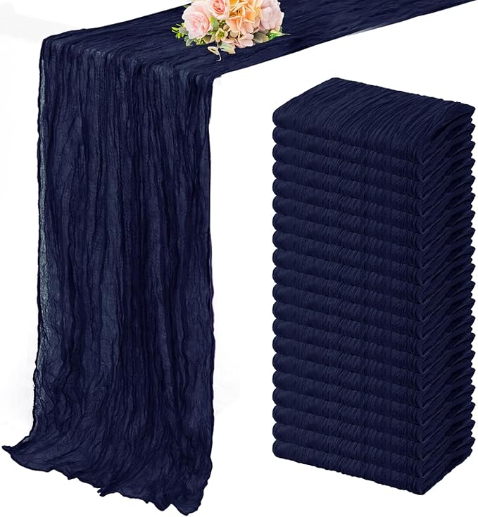 20 Pack Navy Blue Cheesecloth Table Runner 10FT Boho Fabric Rustic Cheese Cloth Table Runner for Wedding Bridal Shower Baby Shower Gauze Sheer Birthday Party Table Decorations 20 x 120 Inch Long-Ruum Studio Home