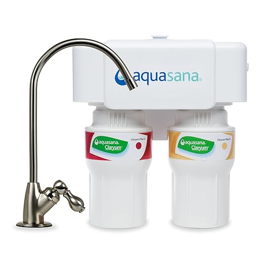 Aquasana Under Sink Water Filter System - Reduces PFAS, Lead, & Chlorine in Drinking Water - Under Counter Claryum Filtration for Kitchen - 2-Stage - Brushed Nickel Faucet - AQ-5200.55-Ruum Studio Home