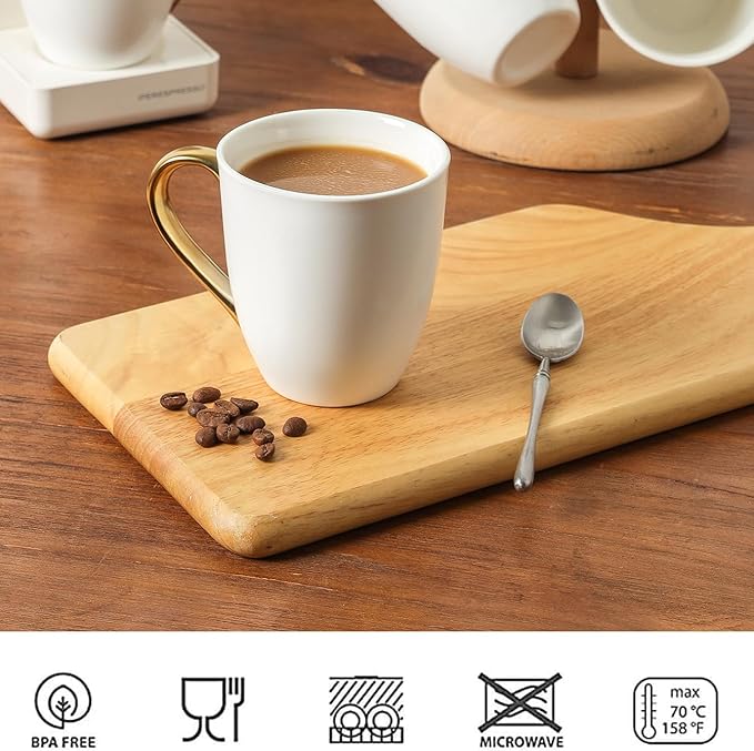 vicrays Coffee Mug Set, 11 Ounce, Set of 6, Ceramic Mug for Men, Women, Unique Glazed Mugs with Handle for Coffee, Tea, Milk, Cocoa, Cereal(White with Golden)-Ruum Studio Home