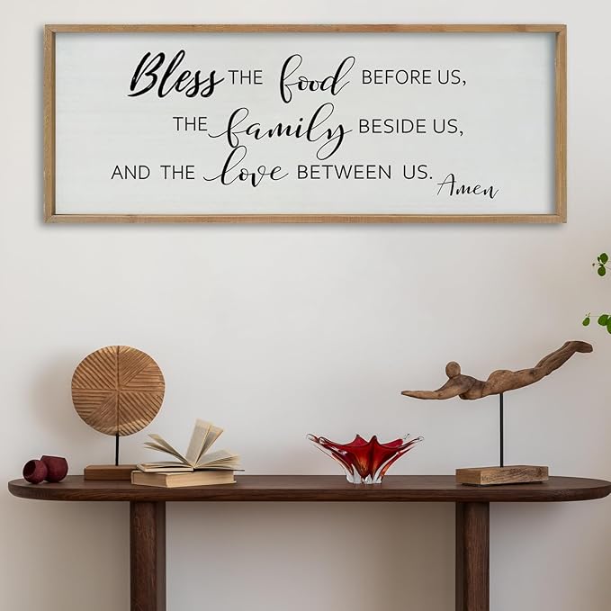 SRSZHIYUE Bless the Food Before Us Wall Sign Decor 40"×15" Christian Bible Verse for Farmhouse Rustic Kitchen Dining Room Framed Wood Scripture Religious Jesus Prayer Wall Art (Wood)-Ruum Studio Home