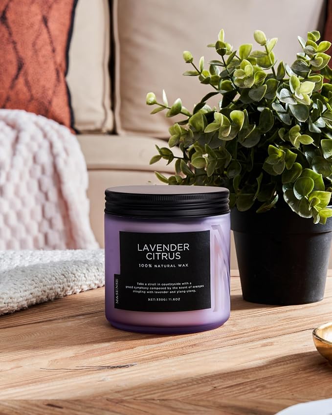 M&SENSE Soy Candles for Home Scented, 11.6oz Lavender Citrus Scent Aromatherapy 70H Burn Time, Stress Relief Gifts for Mom Girlfriend Teacher, Medium Jar Candle for Spa, Bath, Yoga-Ruum Studio Home