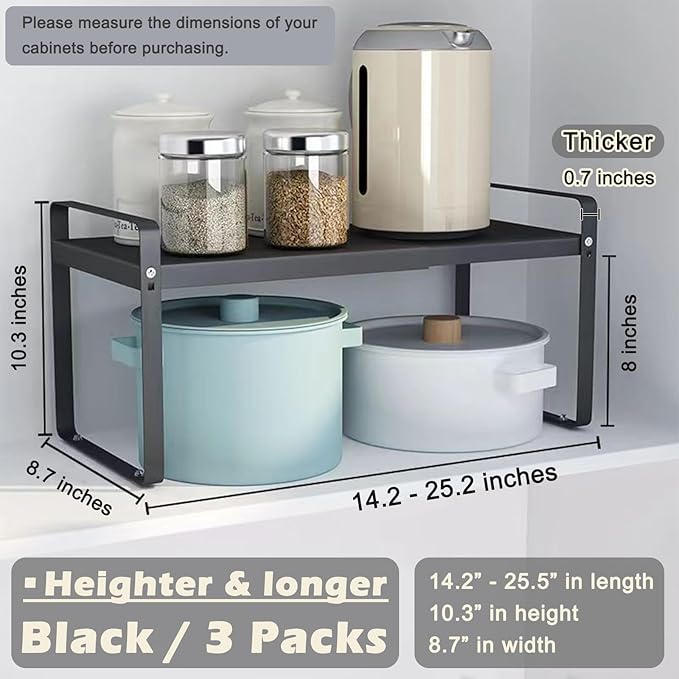 Aertiavty 3 Pack Expandable Cabinet Shelf Organizer Kitchen Shelf Riser Stackable Pantry Shelves Kitchen Organizers and Storage Metal Spice Rack Countertop Organizer Cupboard Adjustable Shelfs-Ruum Studio Home