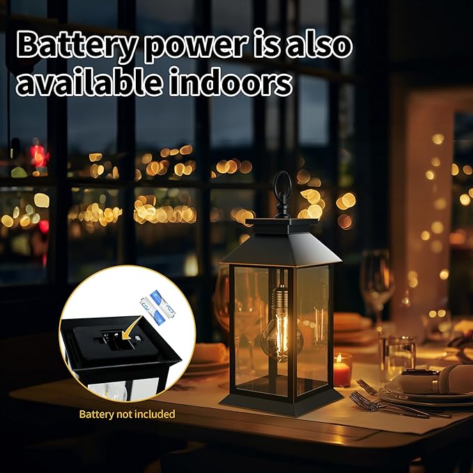 2 Pack Hanging Solar Lanterns Glass Solar Lights Outdoor Waterproof Upgraded Solar and 2 AA Batteries Powered, for Outside Porch, Patio and Indoor Tables, Mantelpiece-Ruum Studio Home